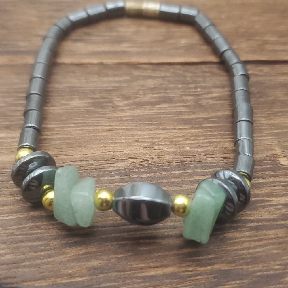 B2237‎ healing Hematite balancing jade eternal peace bracelet